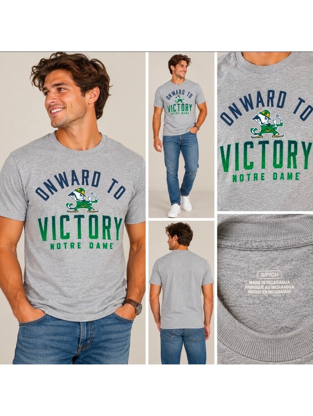 Notre Dame Fighting Irish Onward to Victory Gray Graphic T-Shirt Men’s Small